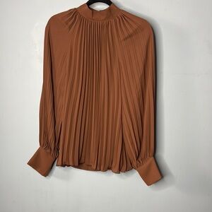 Elegant Pleated Brown Women's Top
